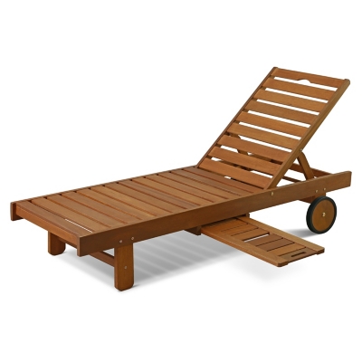Furinno Tioman Outdoor Hardwood Sun Lounger with Tray, , large
