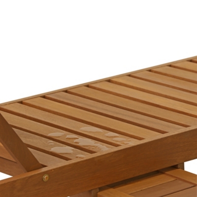 Close-up of slatted tray surface on wooden sun lounger