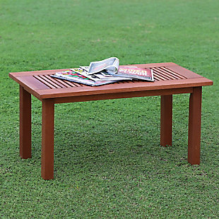 Furinno Tioman Outdoor Series bring the relaxed lifestyle from the tropical islands to your backyard. This series include armchairs, bench, coffee table, footstool and flower boxes. You can complete the look with a whole set, or simply pick one or two to add to your existing settings. Whether you want to enjoy a cup of coffee with your loved ones while watching the sun set, or read a book alone in a free sunny afternoon, Furinno provides the perfect product to fit your needs and fit on your budget. Manufactured from Malaysian dark red Meranti wood and treated with teak oil, Tioman outdoor series are more durable and water resistant. You can use them in backyard, garden or patio. A simple attitude towards lifestyle is reflected directly on the design of Furinno Furniture, creating a trend of simply nature. All the products are produced and packed 100-percent in Malaysia. It is recommended to treat with suitable wood oil at least once a year to maintain the original appearance. Please follow the care instruction that comes in the package for details. Pictures are for illustration purpose. All decor items are not included in this offer.Dark red meranti wood treated with teak oil: more durable and water resistant. | Great for use in back yard, garden or patio. Natural color blends easily with your outdoor furniture and decor. | Multi-functional coffee table goes well with any chairs. Matching bench and armchair sold separately | Fits in your space, fits on your budget. Easy assembly with instruction provided. | Product dimension: 35.2(w)x16.9(h)x17.3(d) inches. | Weight capacity: 175 lbs