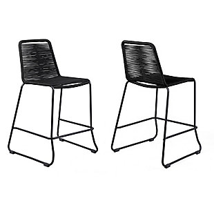 Armen Living Shasta 26" Outdoor Rope Stackable Counter Stool (Set of 2), Black, large