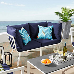 Modway Riverside Outdoor Weather Resistant Sectional Sofa 2-Piece Set, White/Navy, rollover