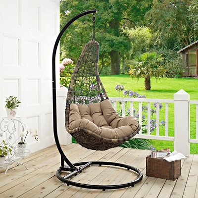 Modway Abate Outdoor Weather Resistant Swing Chair, Black/Mocha, large