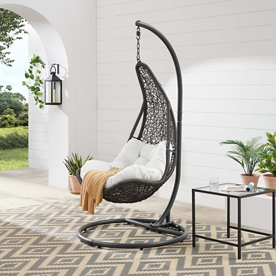 Modway Abate Outdoor Weather Resistant Swing Chair, Gray/White, rollover