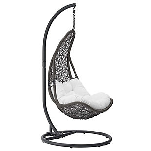 Escape to a place of quiet comfort with the Abate Swing Chair. Made with a luxurious synthetic rattan weave, and plush all-weather fabric cushion, Abate's organic design inspires simple joys and pleasurable moments. Abate Hanging Chair comes with a sturdy powder-coated steel frame and hanging chain apparatus that works well to enliven your patio, backyard, porch, or poolside decor. Stand-alone swinging chairs are also popularly used in indoor lounge, living, or bedroom spaces. Abate is weather and UV resistant.Stand-Alone Swing Hammock Chair | Sturdy Powder-Coated Steel Frame | Washable White Polyester Cushion | UV Resistant and All-Weather | Luxurious Synthetic Rattan Weave | Weight Capacity: 265 Pounds | Assembly Required