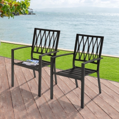 Nuu Garden Wrought Iron Patio Dining Chair (Set of 2), Black