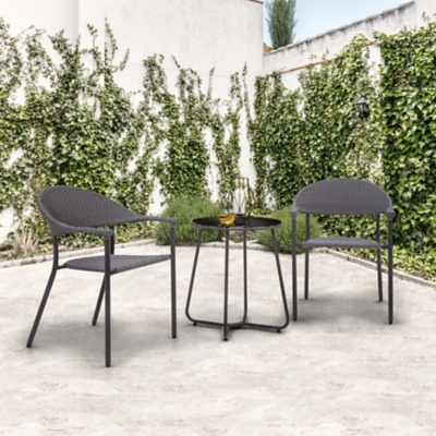 Nuu Garden Black 3-Piece Wicker Woven Outdoor Patio Bistro Set, Black, rollover