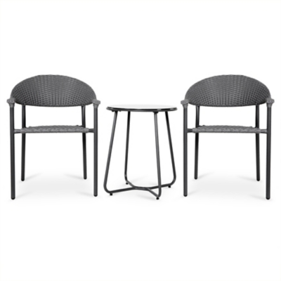 Nuu Garden Black 3-Piece Wicker Woven Outdoor Patio Bistro Set, Black, large