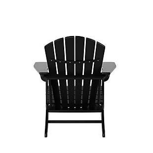 Constructed of weather-resistant high-density polyethylene (HDPE), the Elger Adirondack Chair in black is UV protected and designed for long lasting use. It has a stylish curved backrest, wide armrests, and a gently sloping seat for that definition-perfect comfort. The outdoor chair's durable recycled poly material resists splits, cracks, rot, and peeling for a lasting and attractive element you are sure to appreciate.Made of high-density polyethylene (HDPE) and resin | Black | Solid, heavy duty construction for long lasting use | Extremely durable; will not splinter, crack, chip, peel or rot | UV and fade resistant for all weather conditions | Easy to clean; requires only minimal maintenance | Assembly required | Imported