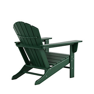 Constructed of weather-resistant high-density polyethylene (HDPE), the Elger Adirondack Chair in dark green is UV protected and designed for long lasting use. It has a stylish curved backrest, wide armrests, and a gently sloping seat for that definition-perfect comfort. The outdoor chair's durable recycled poly material resists splits, cracks, rot, and peeling for a lasting and attractive element you are sure to appreciate.Made of high-density polyethylene (HDPE) and resin | Dark green | Solid, heavy duty construction for long lasting use | Extremely durable; will not splinter, crack, chip, peel or rot | UV and fade resistant for all weather conditions | Easy to clean; requires only minimal maintenance | Assembly required | Imported