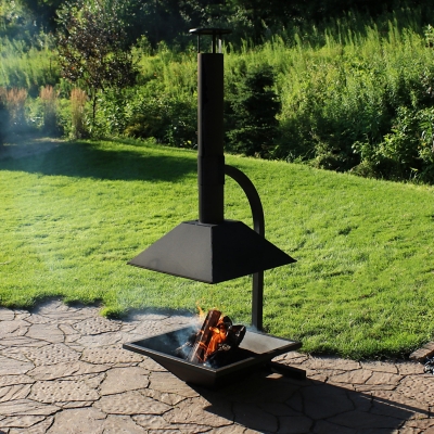 Sunnydaze Decor Black Steel Outdoor Wood-Burning Modern Backyard Chiminea  Fire Pit | Ashley