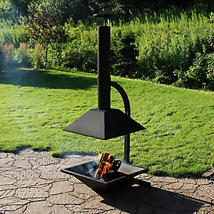 Sunnydaze Decor Black Steel Outdoor Wood-Burning Modern Backyard Chiminea Fire Pit, , rollover