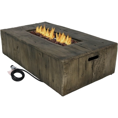 Sunnydaze Decor Rustic Faux Wood Propane Gas Fire Pit Table with Cover - 48-Inch, , large