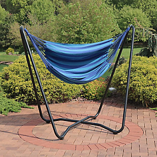 Sunnydaze Decor Hanging Hammock Chair Swing with Sturdy Space-Saving Stand - Beach Oasis, , rollover