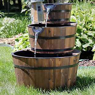 Sunnydaze Decor Rustic 3-Tier Wood Barrel Water Fountain - 30-Inch, , rollover