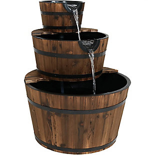 Sunnydaze Decor Rustic 3-Tier Wood Barrel Water Fountain - 30-Inch, , large