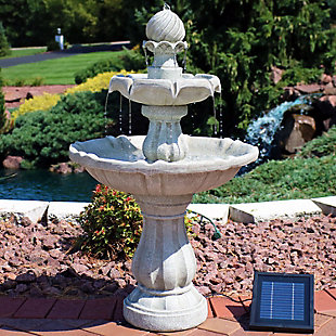 Sunnydaze Decor 2-Tier Solar Powered Water Fountain with Battery Backup - 35-Inch - White, , rollover