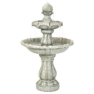 Sunnydaze Decor White 35 Inch Tall 2-Tier Solar Powered Water Fountain with Battery Backup, , large