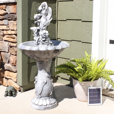 Sunnydaze Outdoor Solar Water Fountain with Battery, Light Gray