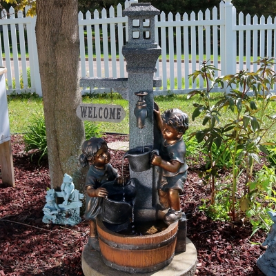 Sunnydaze Decor Children Playing with Water Faucet Water Fountain with LED Lights - 40 Inch, , rollover