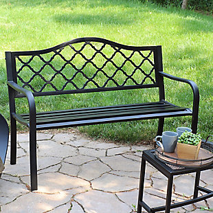 Sunnydaze Decor Black Cast Iron Lattice Patio Garden Bench - 50-Inch, , rollover