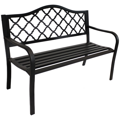 Sunnydaze Decor Black Cast Iron Lattice Patio Garden Bench - 50-Inch, , large
