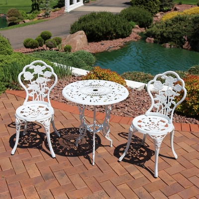 Sunnydaze Decor 3-Piece Flower Designed Cast Aluminum Bistro - White, , rollover