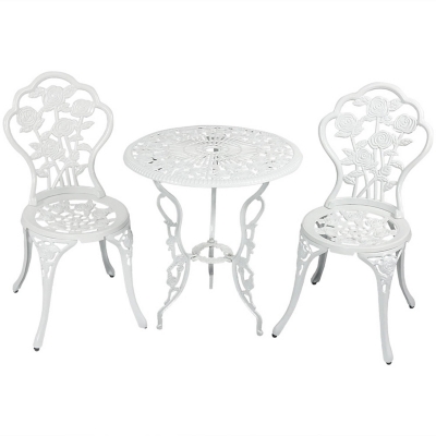 Sunnydaze Decor 3-Piece Flower Designed Cast Aluminum Bistro - White, , large