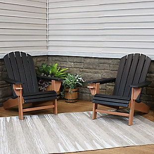 Sunnydaze Decor All-Weather Black/Brown Adirondack Chair with Drink Holder - Set of 2, Black, rollover