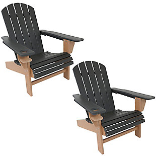Sunnydaze Decor All-Weather Black/Brown Adirondack Chair with Drink Holder - Set of 2, Black, large