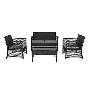 Westin Outdoor Delray Outdoor 4-Piece Patio Furniture Chat Set with Cushions, Black/Gray, large