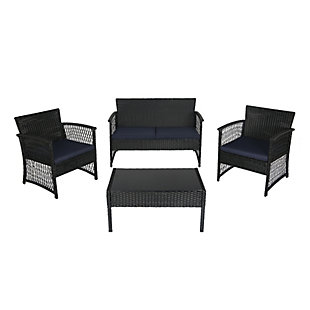 Westin Outdoor Delray Outdoor 4-Piece Patio Furniture Chat Set with Cushions, Black/Blue, large