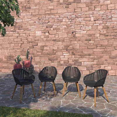 Amazonia Set of 4 Patio Dining Chairs, Brown/Black