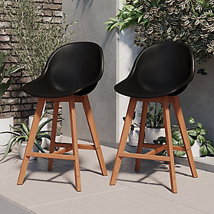 Amazonia Set of 2 Patio Bar Chairs, Brown/Black, rollover
