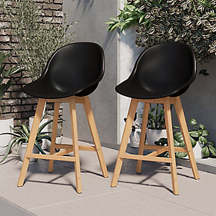 Amazonia Set of 2 Patio Bar Chairs, Light Brown/Black, rollover