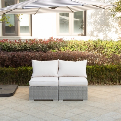 Westin Outdoor Westwend 64 Wide Armless Wicker Loveseat with Cushions, White/Gray