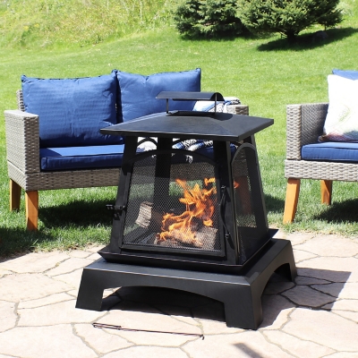 Sunnydaze Pagoda Style Steel Enclosed Outdoor Fireplace Heater | Ashley