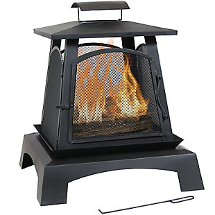 Sunnydaze Pagoda Style Steel Enclosed Outdoor Fireplace Heater, , large