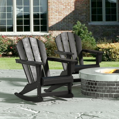 Venice Outdoor Adirondack Rocking Chairs (Set of 2), Black