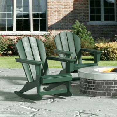 Venice Outdoor Adirondack Rocking Chairs (Set of 2), Dark Green, large