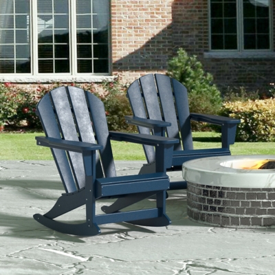 Venice Outdoor Adirondack Rocking Chairs (Set of 2), Navy Blue