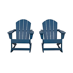 The perfect addition for any lifestyle space will add a pop of color and rustic style to your home! These outdoor Adirondack Rocking chairs are the perfect combination of style and functionality.  Its high-quality poly plastic construction and unique minimalistic craftmanship makes it a wonderful complement to any sofa, chair, or conversation set you have.Includes: 2 Adirondack Rocking Chairs | Solid, heavy duty construction for long lasting usage | Made of durable and sturdy HDPE high-density polyethylene will not Splinter, Crack, Chip, Peel, or Rot | UV and Fade resistant for all weather conditions | Easy to clean and requires minimal maintenance.