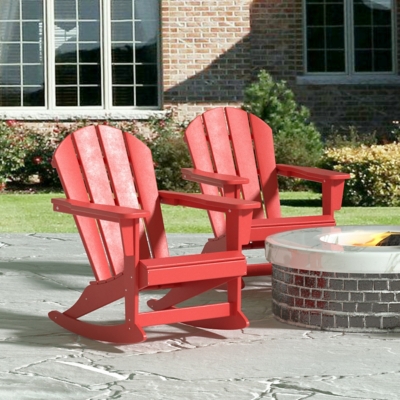 Venice Outdoor Adirondack Rocking Chairs (Set of 2), Red, large