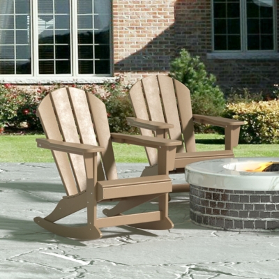 Venice Outdoor Adirondack Rocking Chairs (Set of 2), Weathered Wood, large