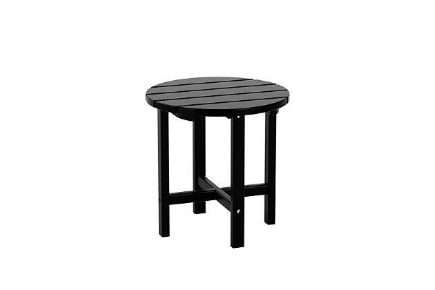 The perfect addition to any outdoor set, this table is both stylish and durable. The HDPE construction is perfect for all climates, with stainless steel hardware that resists rust. This versatile side table features a slatted tabletop that can easily mix and match with your existing Adirondack patio furniture.  This side table come partially assembled with stainless steel hardware, however minimal assembly is required.Solid, heavy-duty construction withstands the elements | Specially formulated durable material that resists splits, cracks, rot, and peeling | Cleans effortlessly requiring minimal maintenance