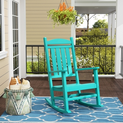 Landon Outdoor Traditional All Weather Rocking Chair, Turquoise, large