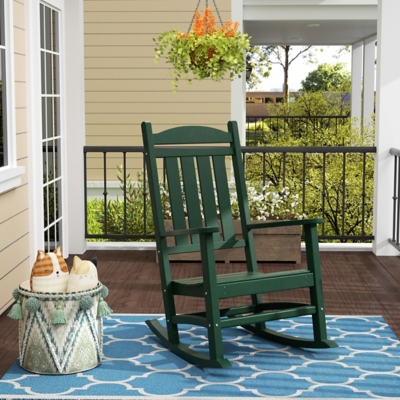 Landon Outdoor Traditional All Weather Rocking Chair, Dark Green, large