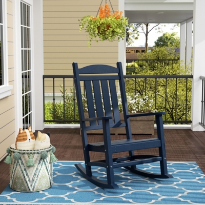 Landon Outdoor Traditional All Weather Rocking Chair, Navy Blue, large