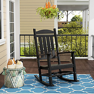 Landon Outdoor Traditional All Weather Rocking Chair, Black, rollover