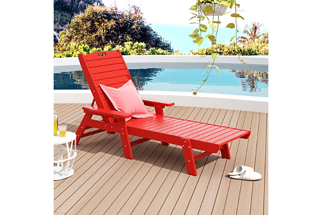Create peace and relaxation with this elegant and durable chaise lounge. This chaise lounge is made durable all-weather fade resistant HDPE and designed for longevity and will look great in any outdoor space.  With an adjustable back that lets you recline in multiple positions; you'll be able to find a level of comfort that fits your needs.  This beautiful chaise lounge comes partially assembled with stainless steel hardware, however minimal assembly is still required.The specially formulated design makes the chairs weather, UV, and water-resistant | Adjustable back so you'll be able to find a level of comfort that fits your needs.