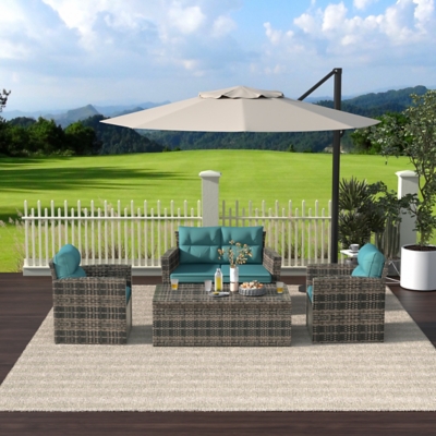 Maden 4-Piece Outdoor Patio Set with Storage and Cushions, Turquoise, rollover